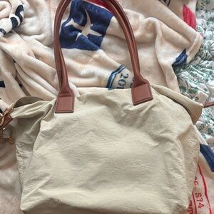 Classic Cream Tote Bag with Brown Handles